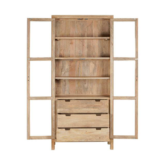 Artha Mango Wood & Glass Tall Display Cabinet - Natural