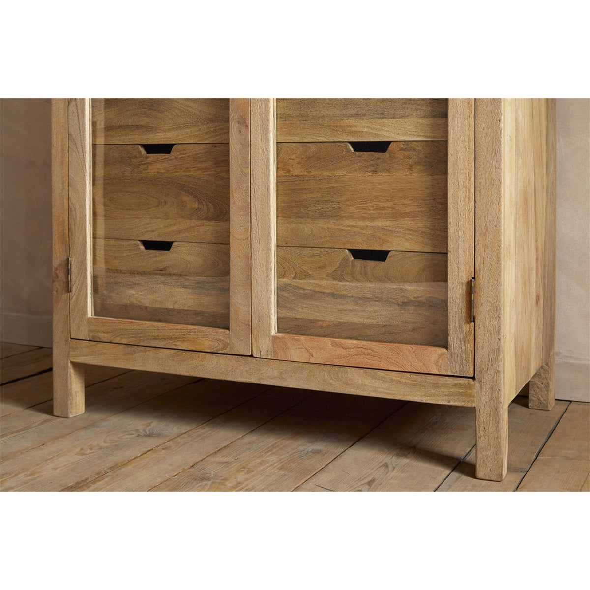 Artha Mango Wood & Glass Tall Display Cabinet - Natural