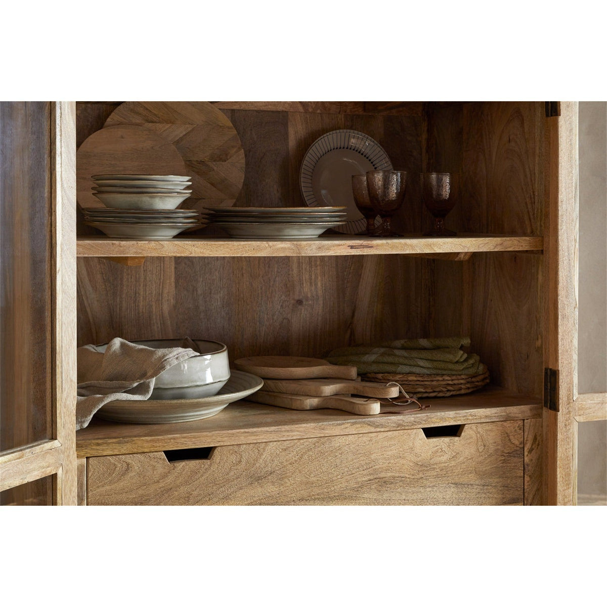 Artha Mango Wood & Glass Tall Display Cabinet - Natural