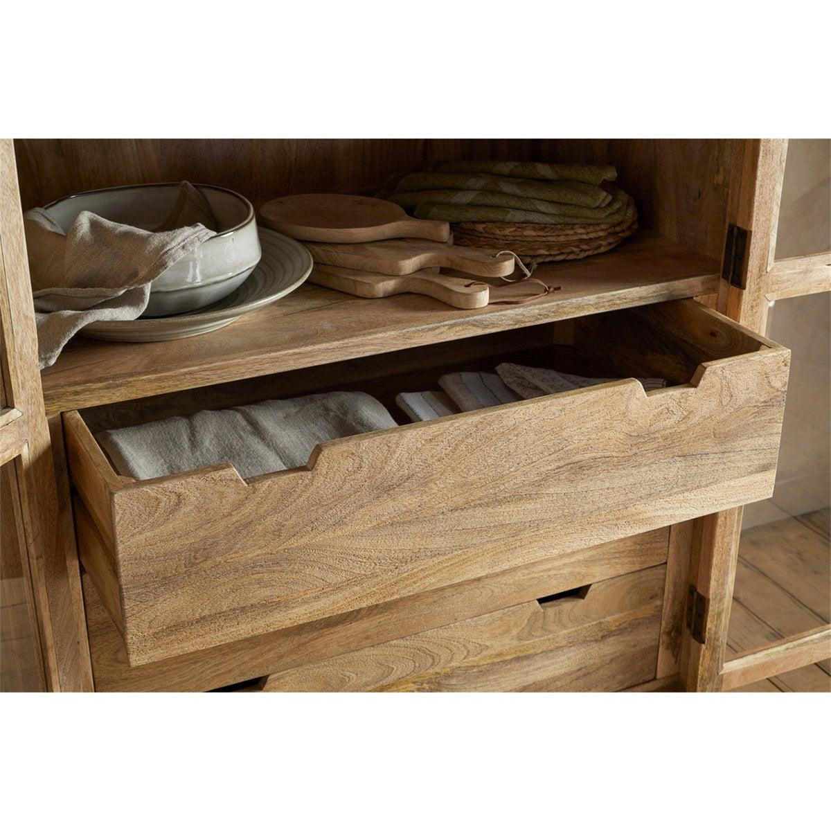 Artha Mango Wood & Glass Tall Display Cabinet - Natural