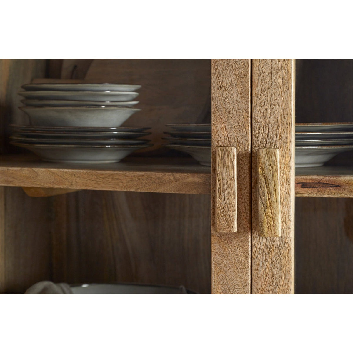 Artha Mango Wood & Glass Tall Display Cabinet - Natural