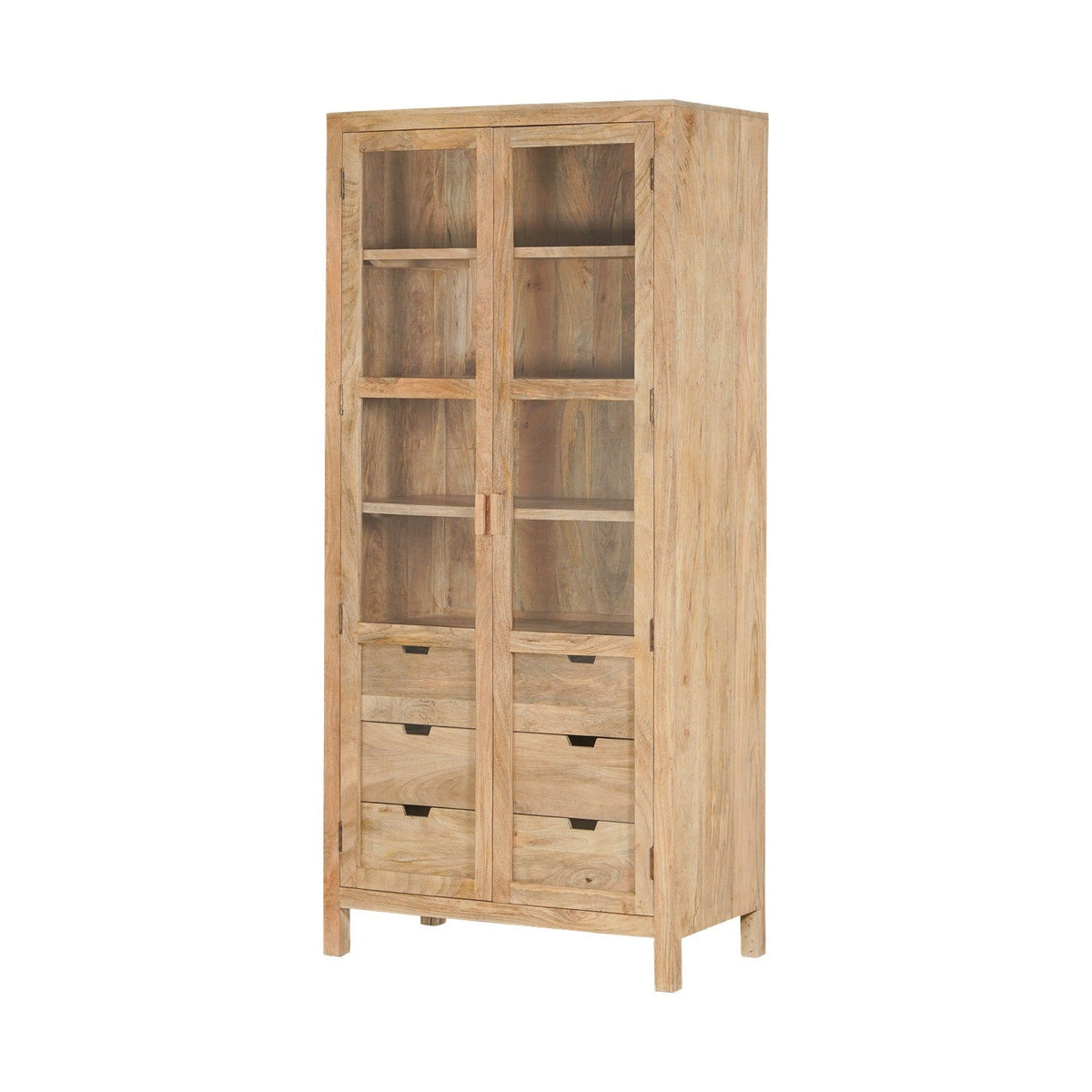 Artha Mango Wood & Glass Tall Display Cabinet - Natural