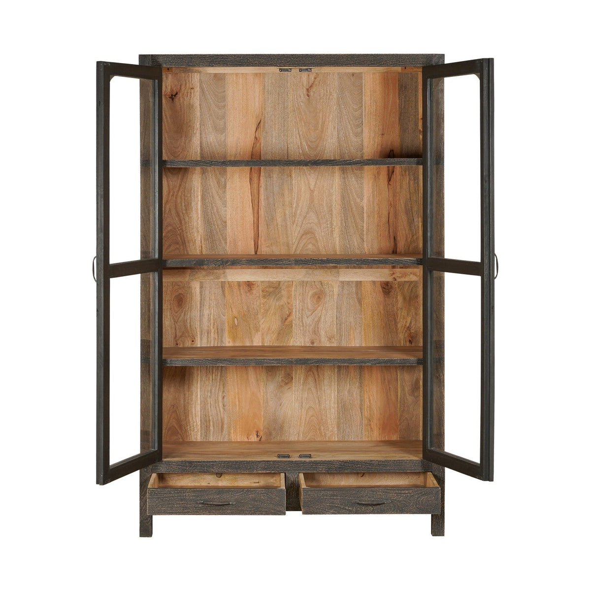 Valin Wide Mango Wood & Glass Display Cabinet - Charcoal