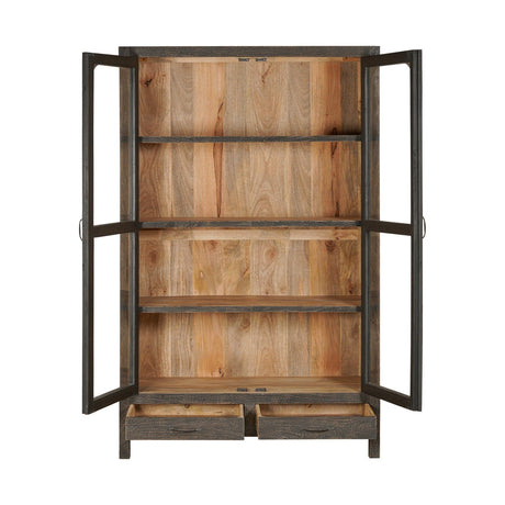 Valin Wide Mango Wood & Glass Display Cabinet - Charcoal