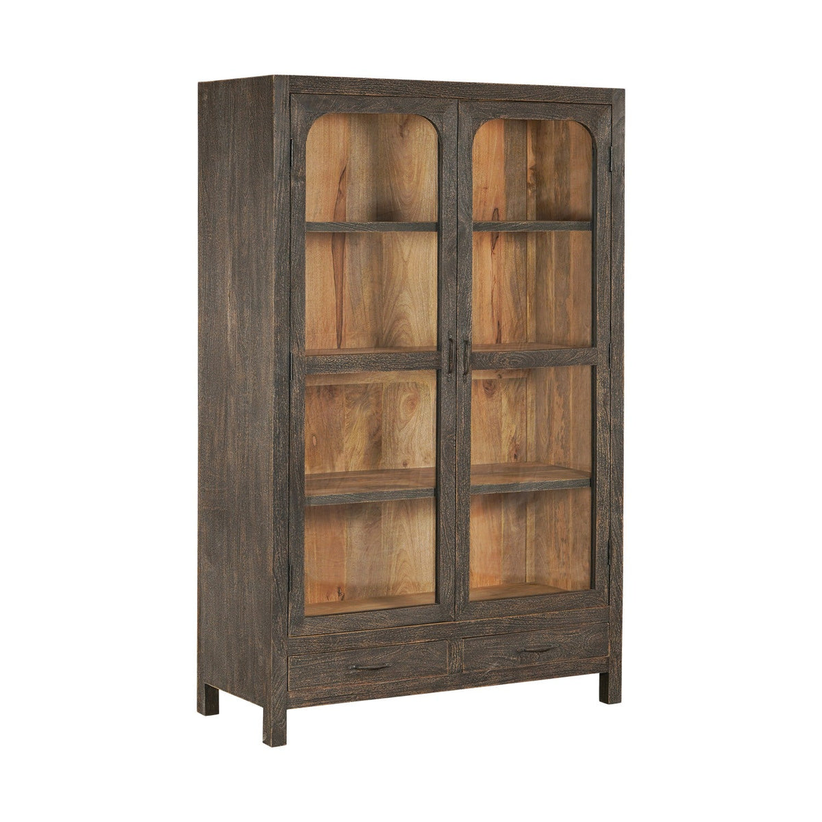 Valin Wide Mango Wood & Glass Display Cabinet - Charcoal