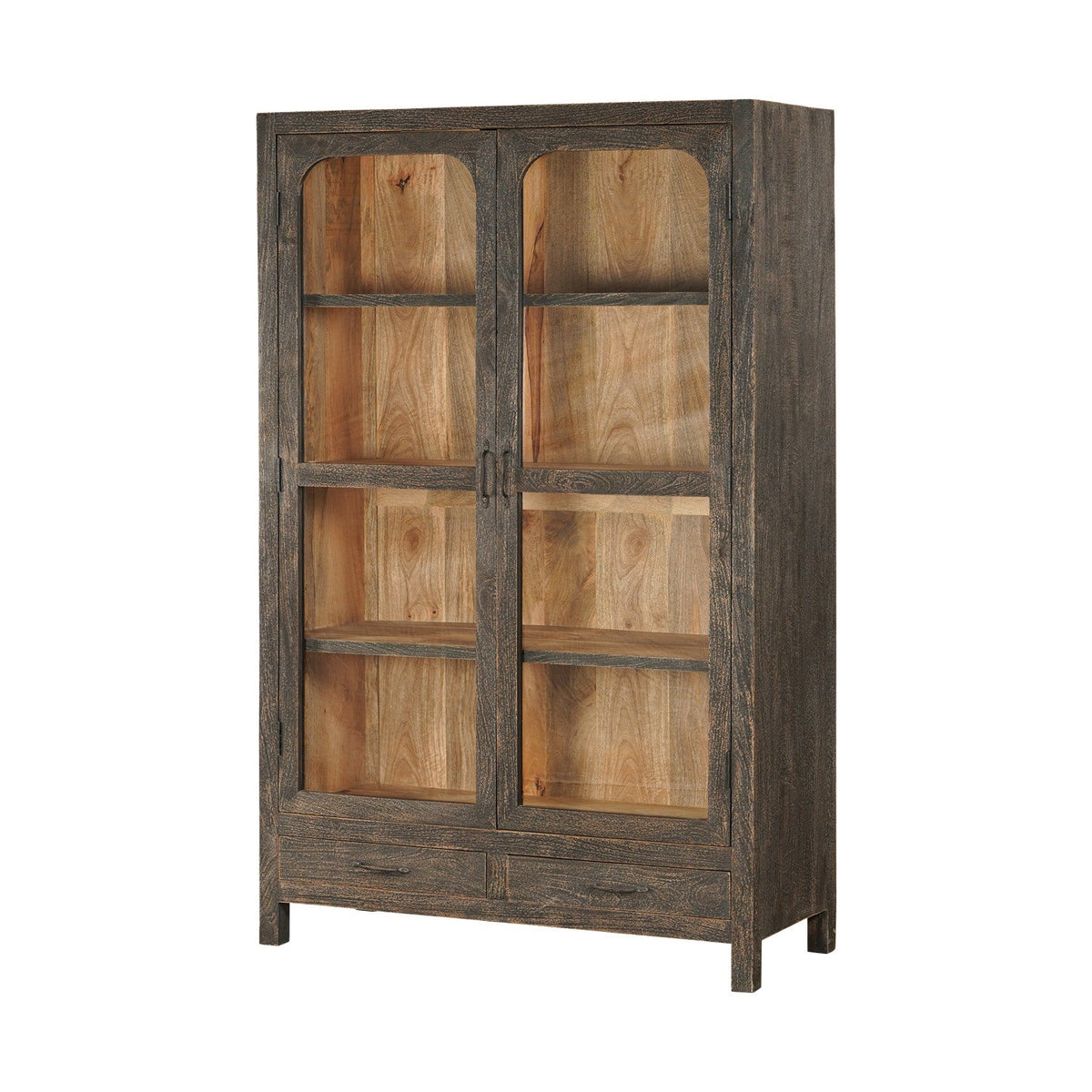 Valin Wide Mango Wood & Glass Display Cabinet - Charcoal