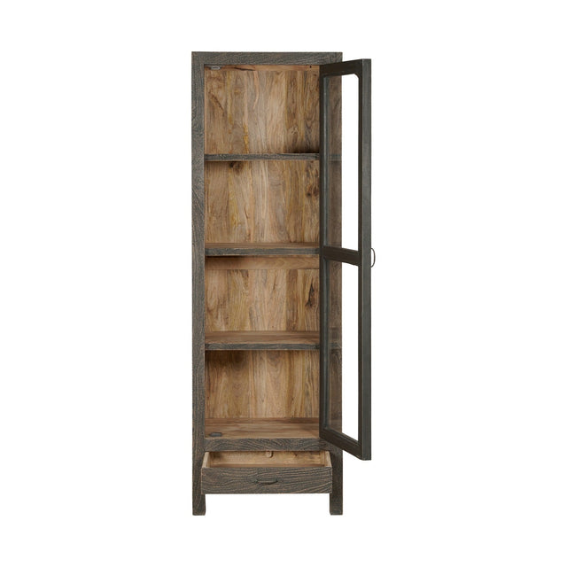 Valin Tall Mango Wood & Glass Display Cabinet - Charcoal