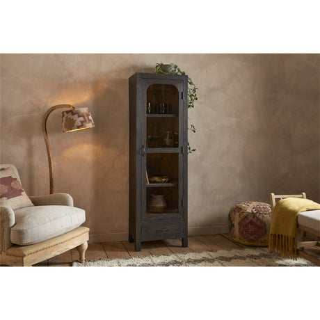Valin Tall Mango Wood & Glass Display Cabinet - Charcoal