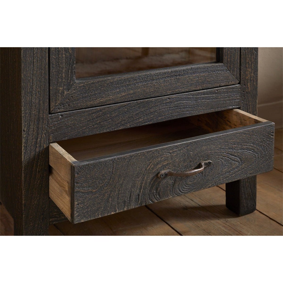 Valin Tall Mango Wood & Glass Display Cabinet - Charcoal