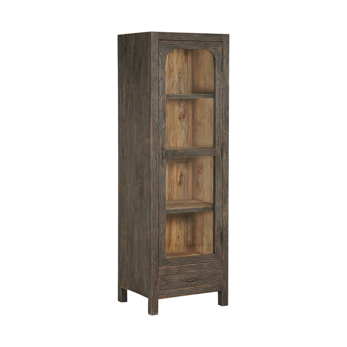 Valin Tall Mango Wood & Glass Display Cabinet - Charcoal