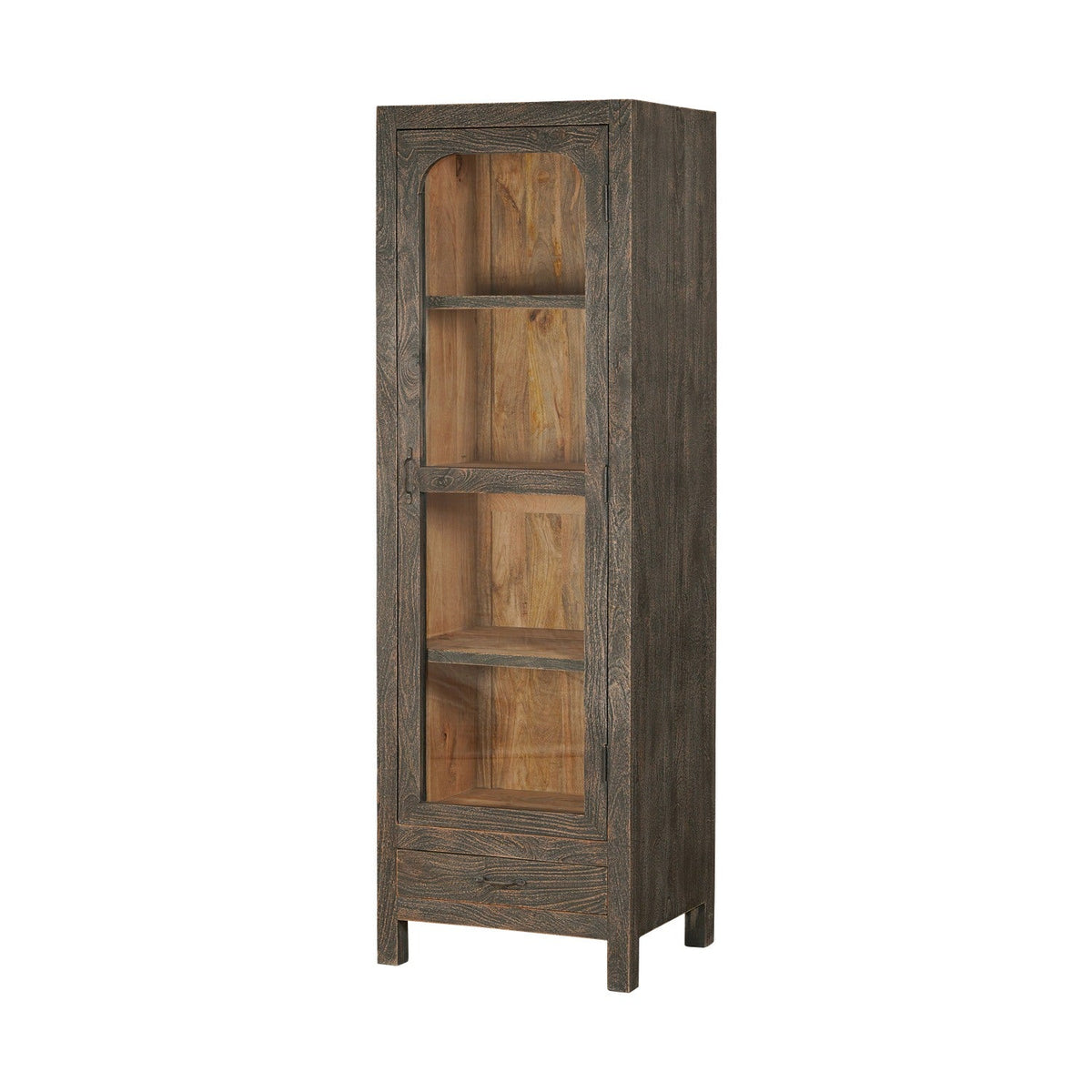 Valin Tall Mango Wood & Glass Display Cabinet - Charcoal