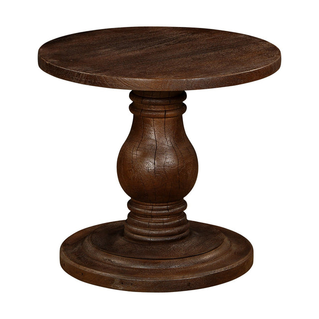 Laya Carved Wood Side Table - Chocolate Brown