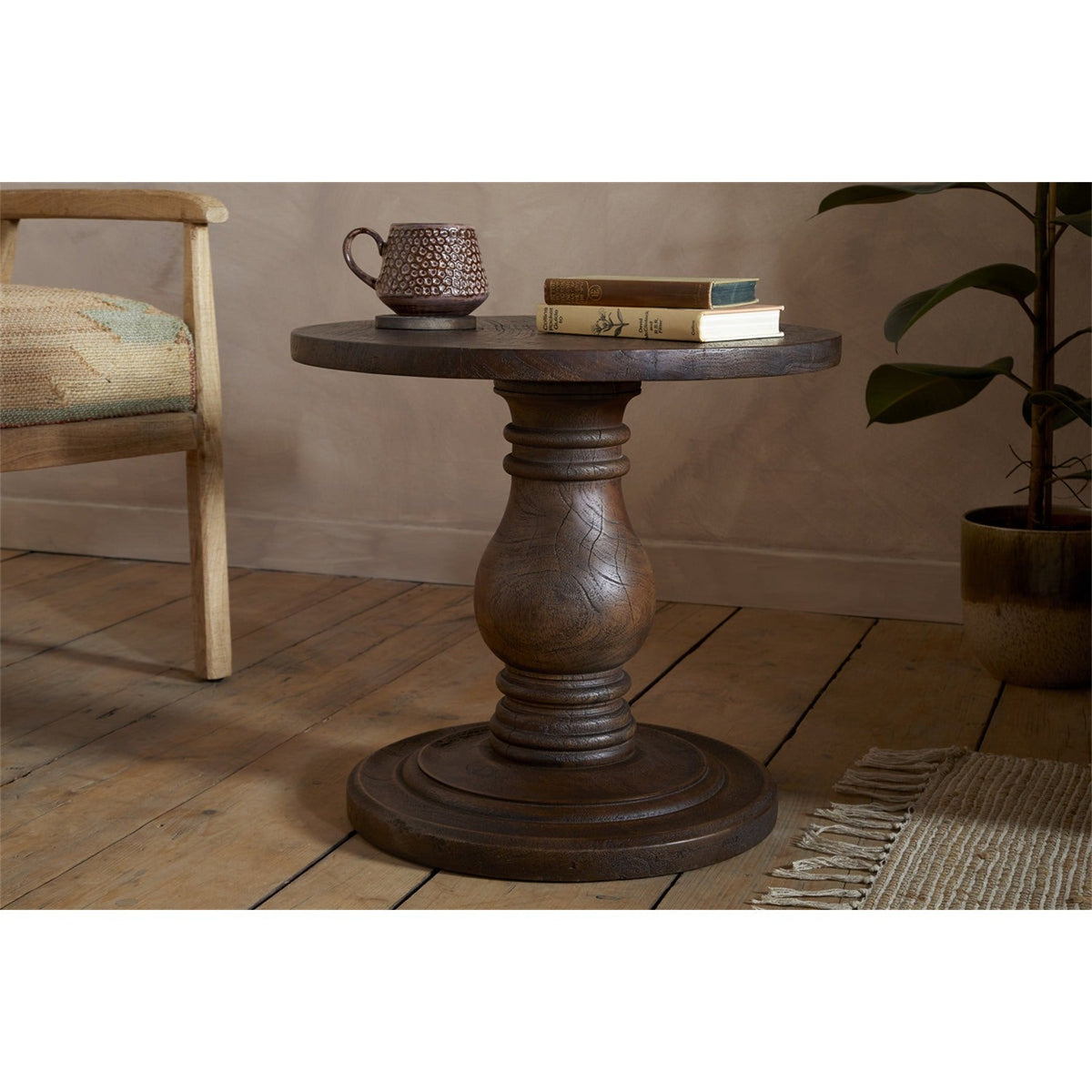 Laya Carved Wood Side Table - Chocolate Brown