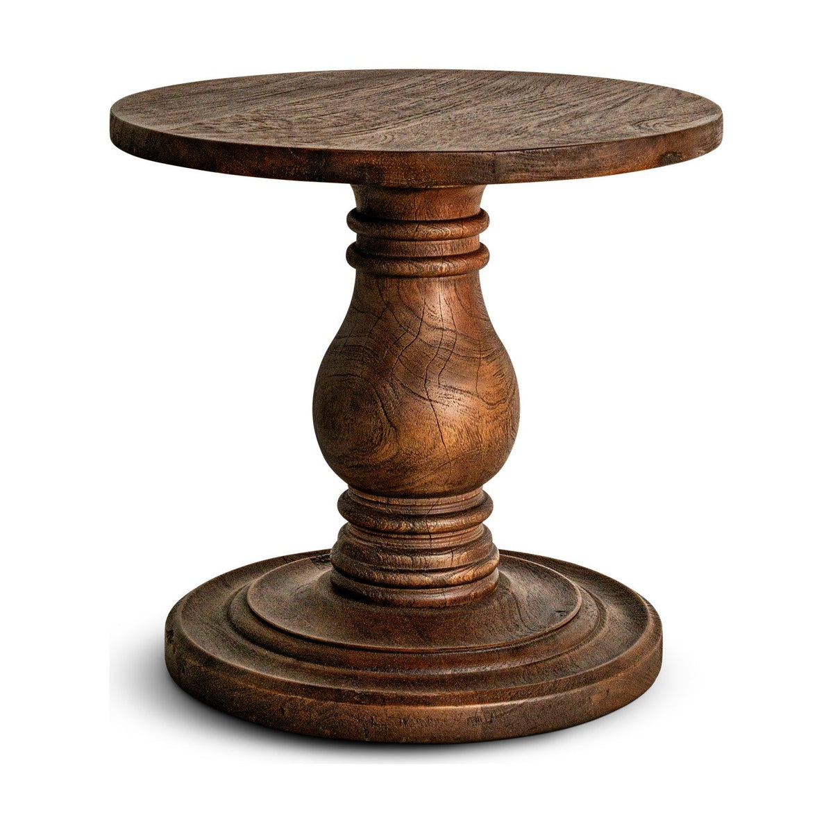 Laya Carved Wood Side Table - Chocolate Brown
