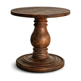 Laya Carved Wood Side Table - Chocolate Brown