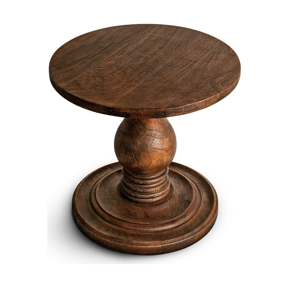 Laya Carved Wood Side Table - Chocolate Brown