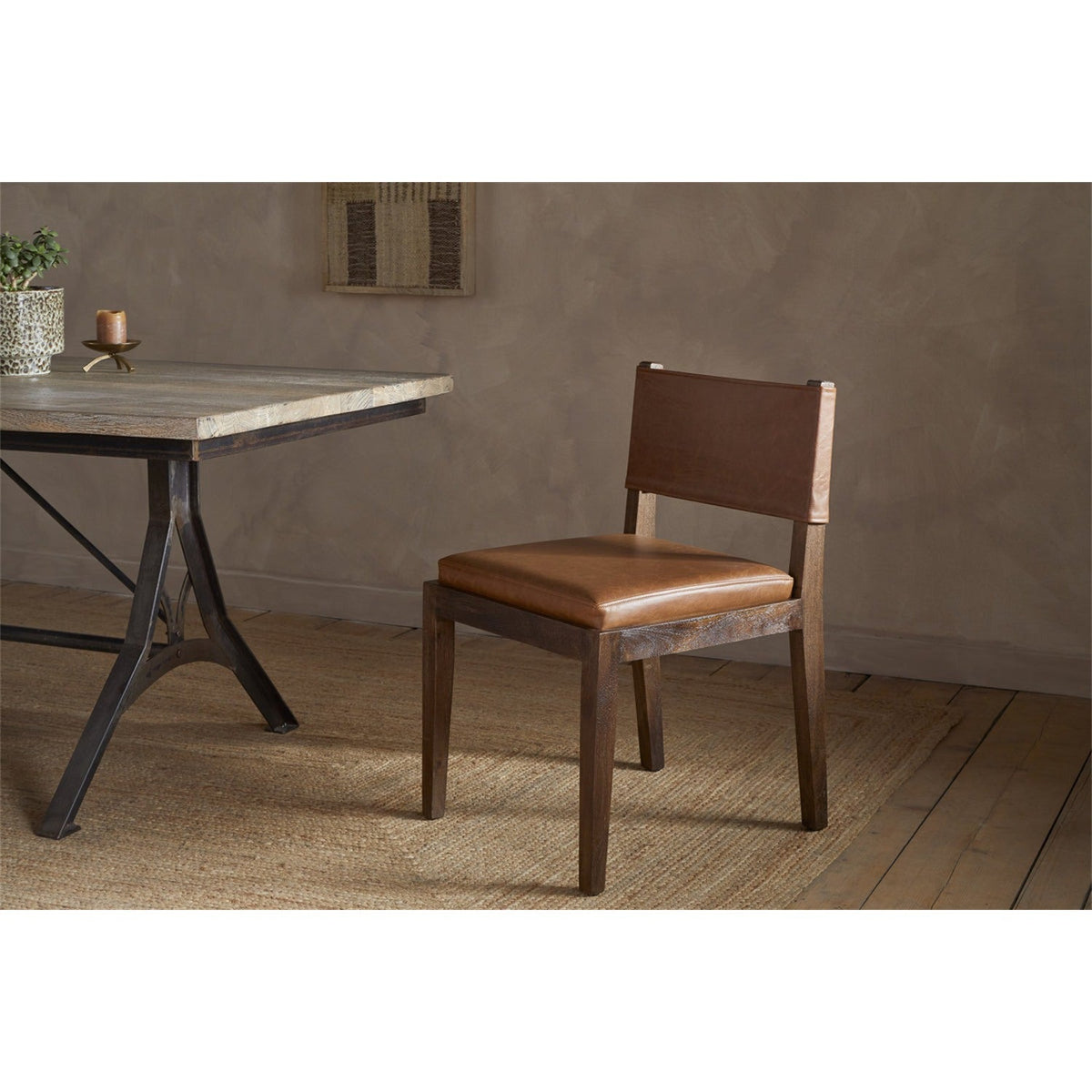 Kusa Mango Wood & Leather Dining Chair - Aged Tan