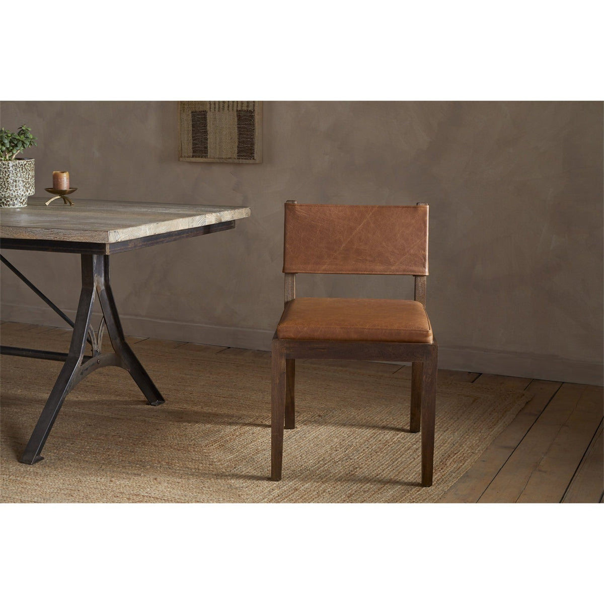 Kusa Mango Wood & Leather Dining Chair - Aged Tan