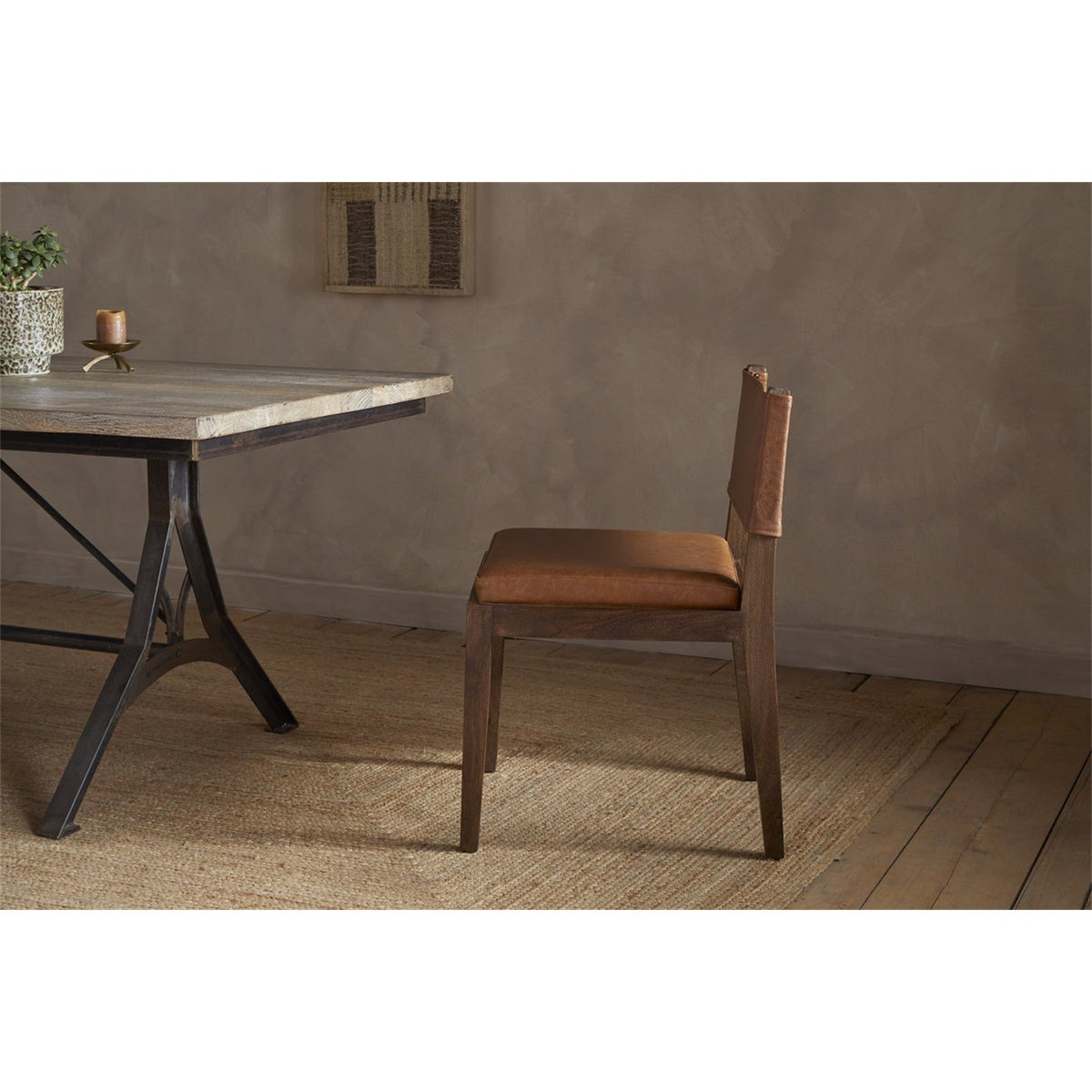 Kusa Mango Wood & Leather Dining Chair - Aged Tan