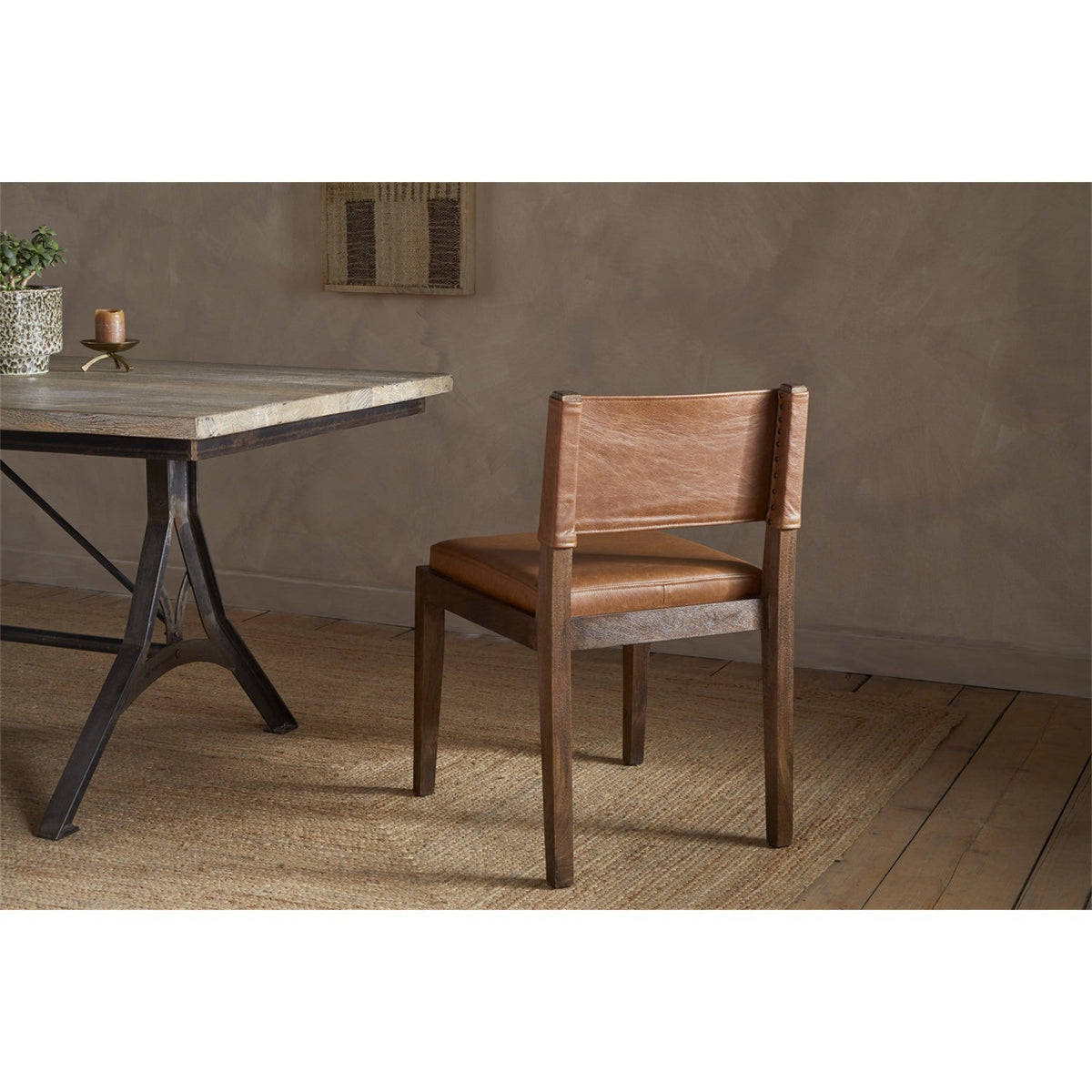 Kusa Mango Wood & Leather Dining Chair - Aged Tan