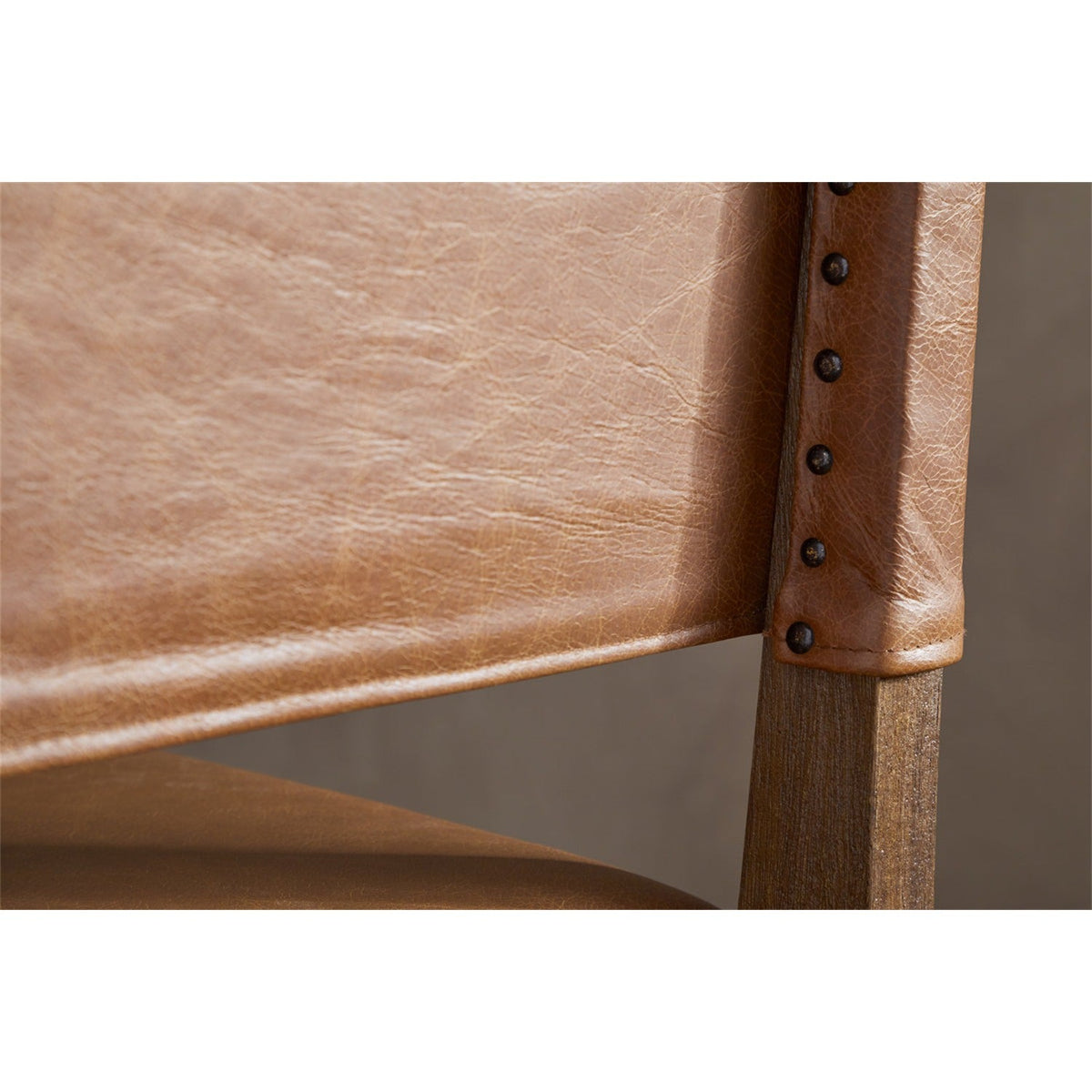 Kusa Mango Wood & Leather Dining Chair - Aged Tan