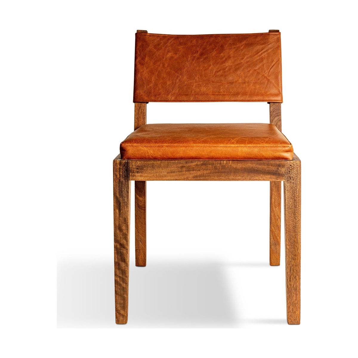 Kusa Mango Wood & Leather Dining Chair - Aged Tan