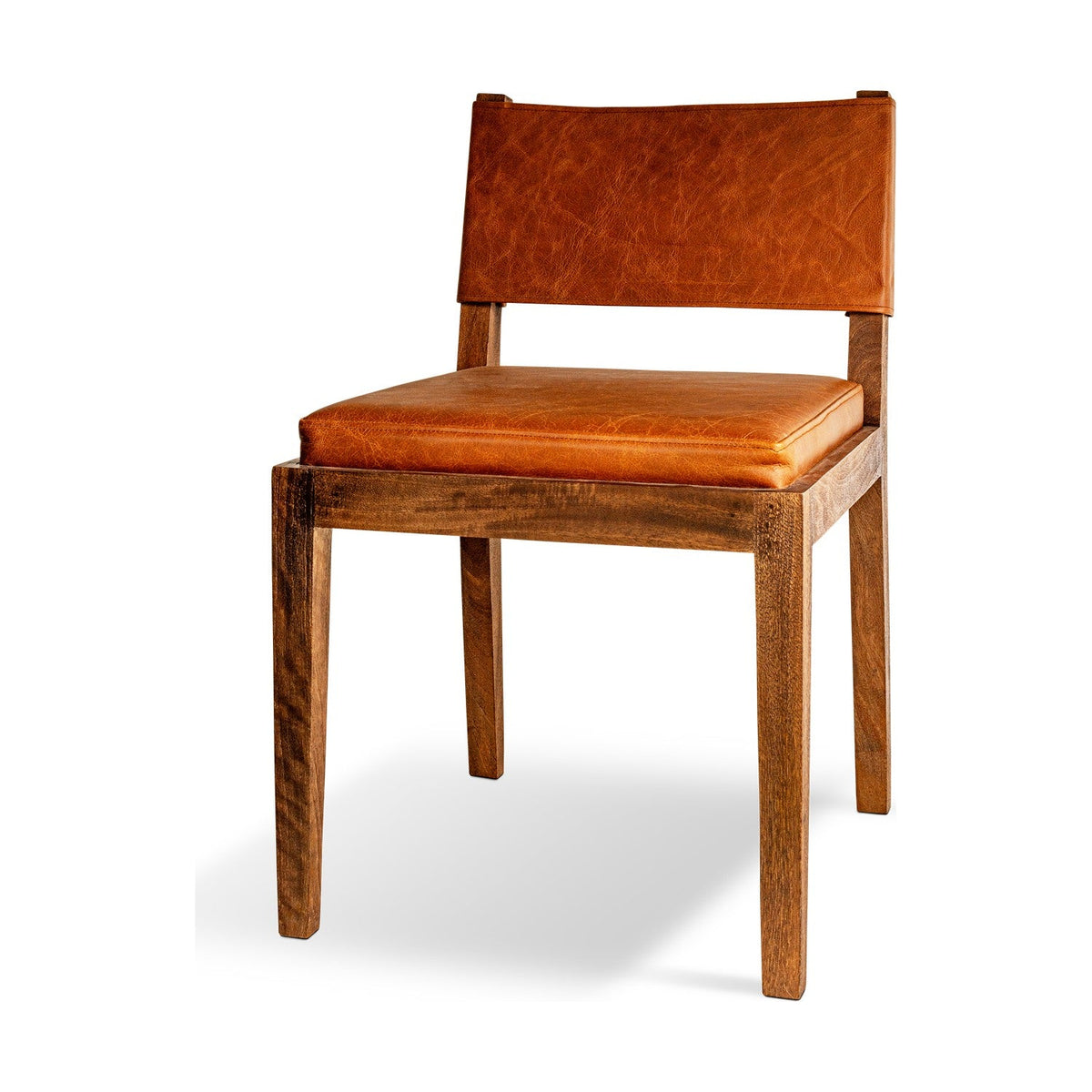 Kusa Mango Wood & Leather Dining Chair - Aged Tan
