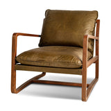 Baloo Acacia Wood & Leather Armchair - Olive Green