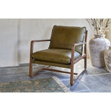 Baloo Acacia Wood & Leather Armchair - Olive Green