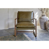 Baloo Acacia Wood & Leather Armchair - Olive Green