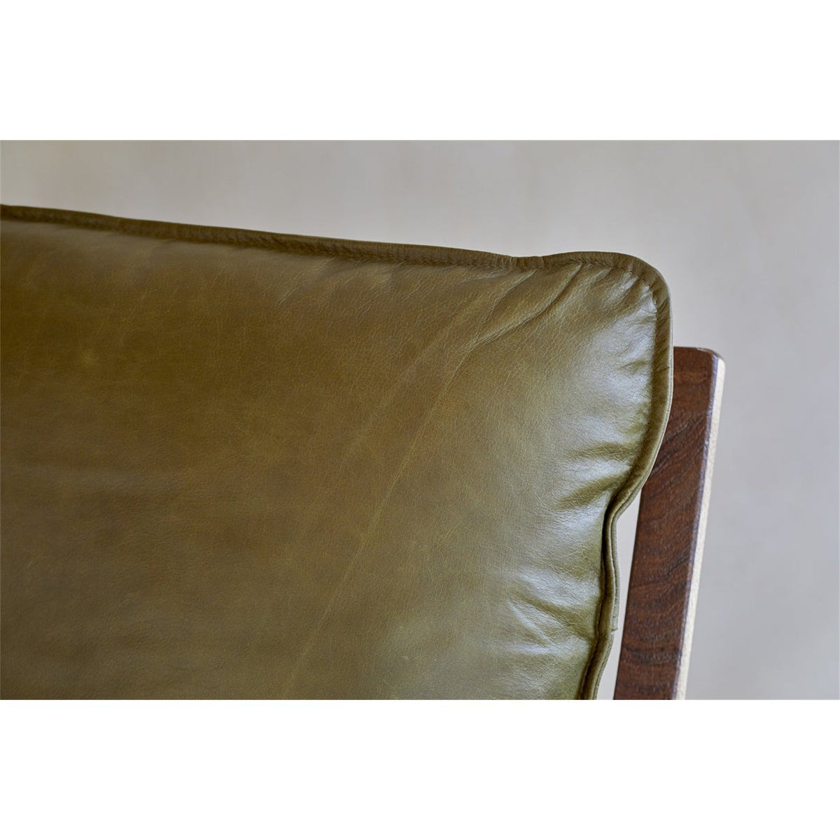 Baloo Acacia Wood & Leather Armchair - Olive Green