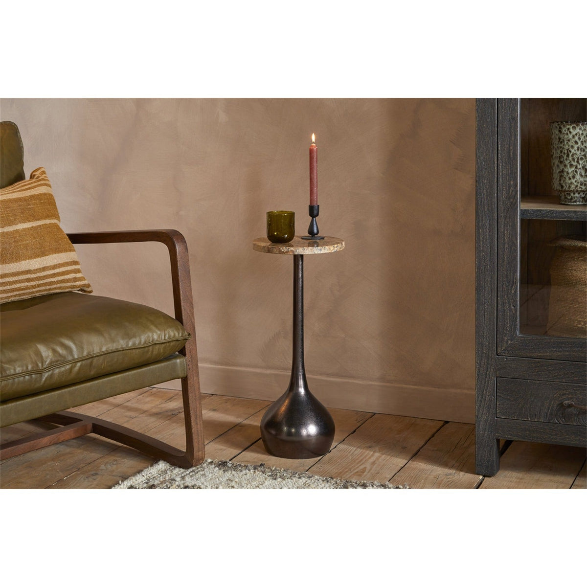 Israj Marble & Aluminium Side Table - Aged Black