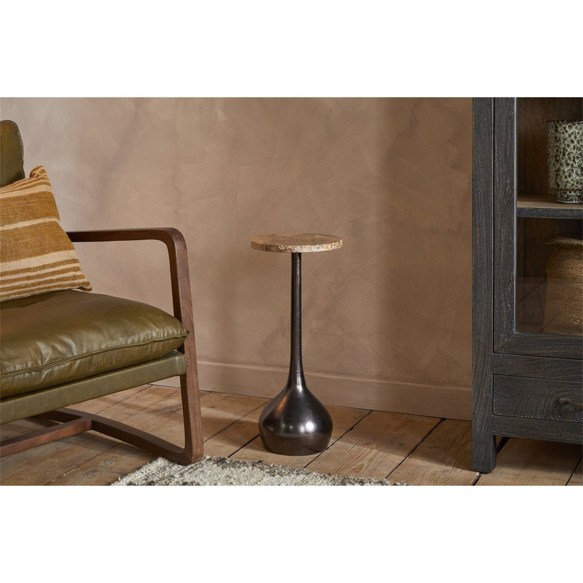 Israj Marble & Aluminium Side Table - Aged Black