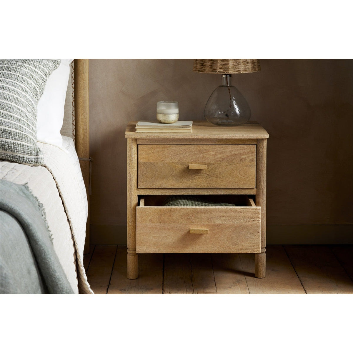 Sri Sandblasted Mango Wood Bedside Table - Natural