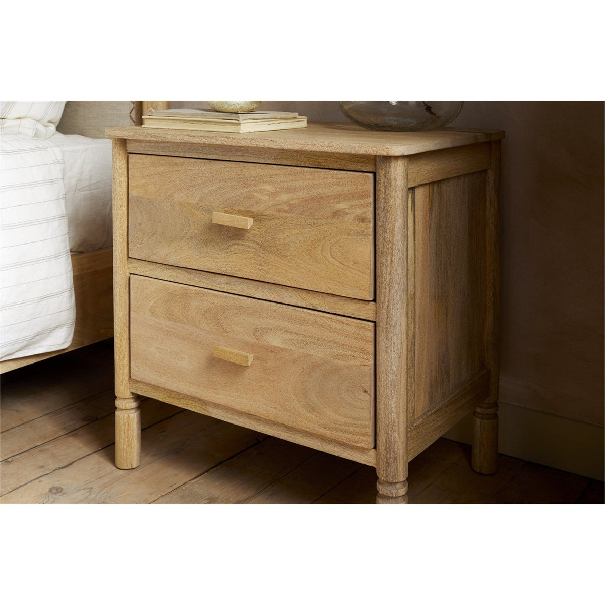 Sri Sandblasted Mango Wood Bedside Table - Natural
