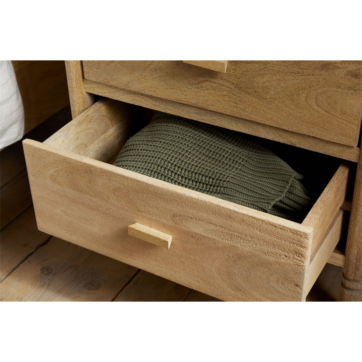 Sri Sandblasted Mango Wood Bedside Table - Natural