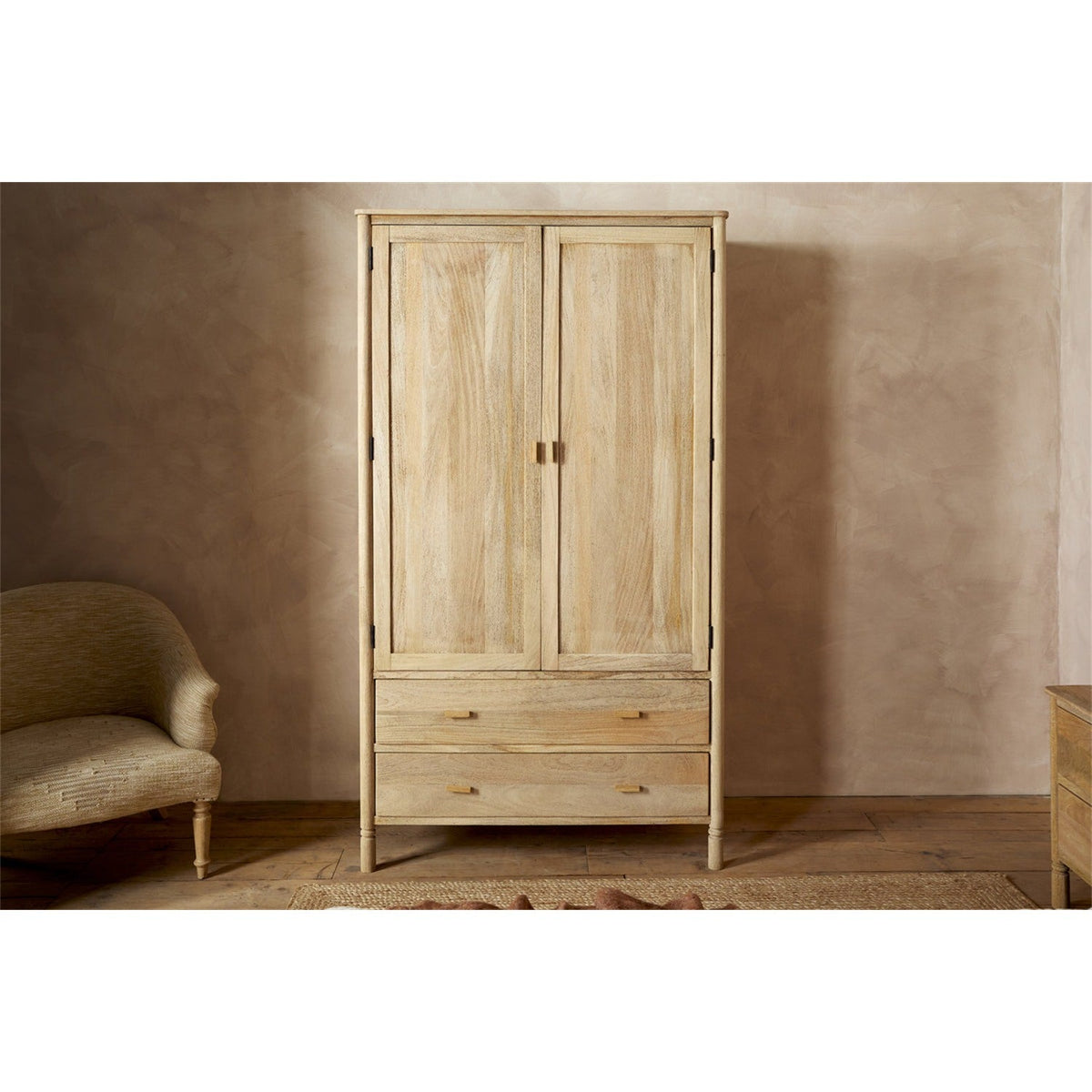Sri Sandblasted Mango Wood Wardrobe - Natural