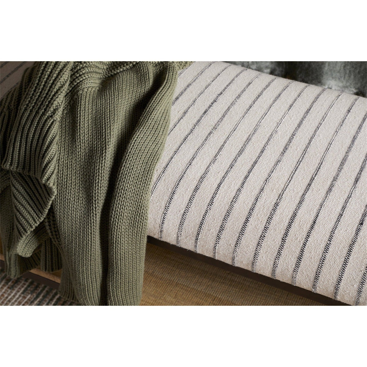 Sanja Cotton Upholstered Bench - Charcoal & Natural