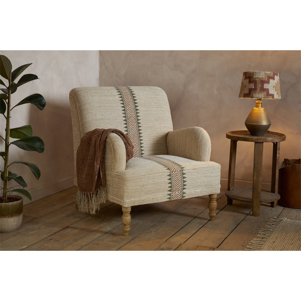 Zairya Jute & Cotton Armchair - Natural & Rust