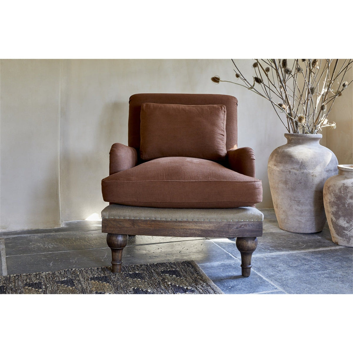 Abe Deconstructed Linen Armchair - Rust