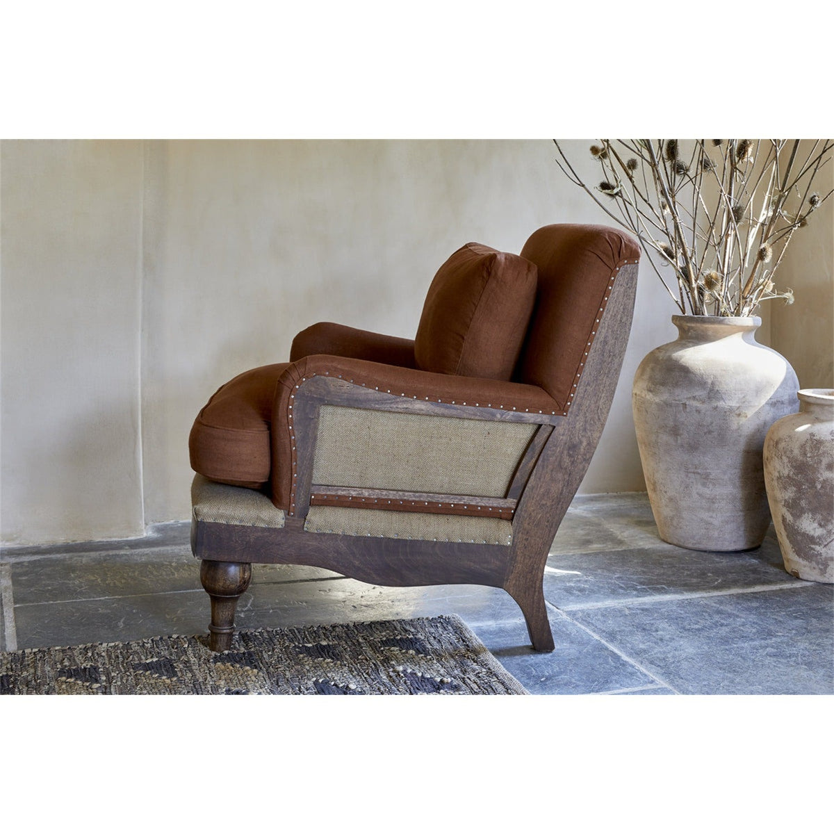 Abe Deconstructed Linen Armchair - Rust