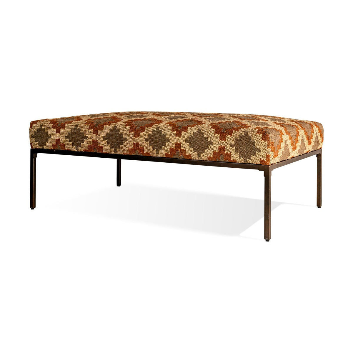 Valin Kilim Upholstered Ottoman - Rust