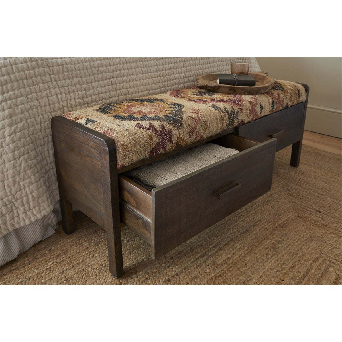 Barir Mango Wood Storage Bench - Chocolate Brown