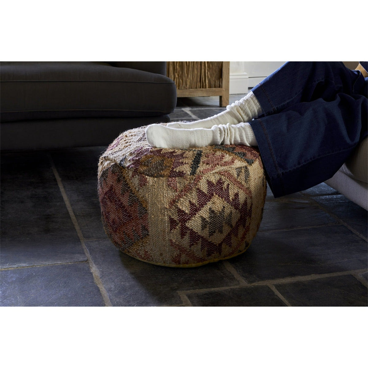 Barir Kilim Upholstered Pouffe - Multi