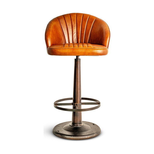 Lal Leather Swivel Counter Stool - Aged Tan