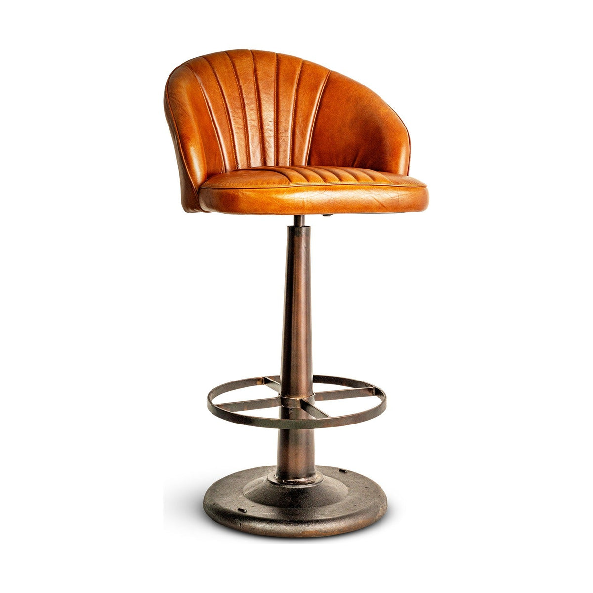 Lal Leather Swivel Counter Stool - Aged Tan