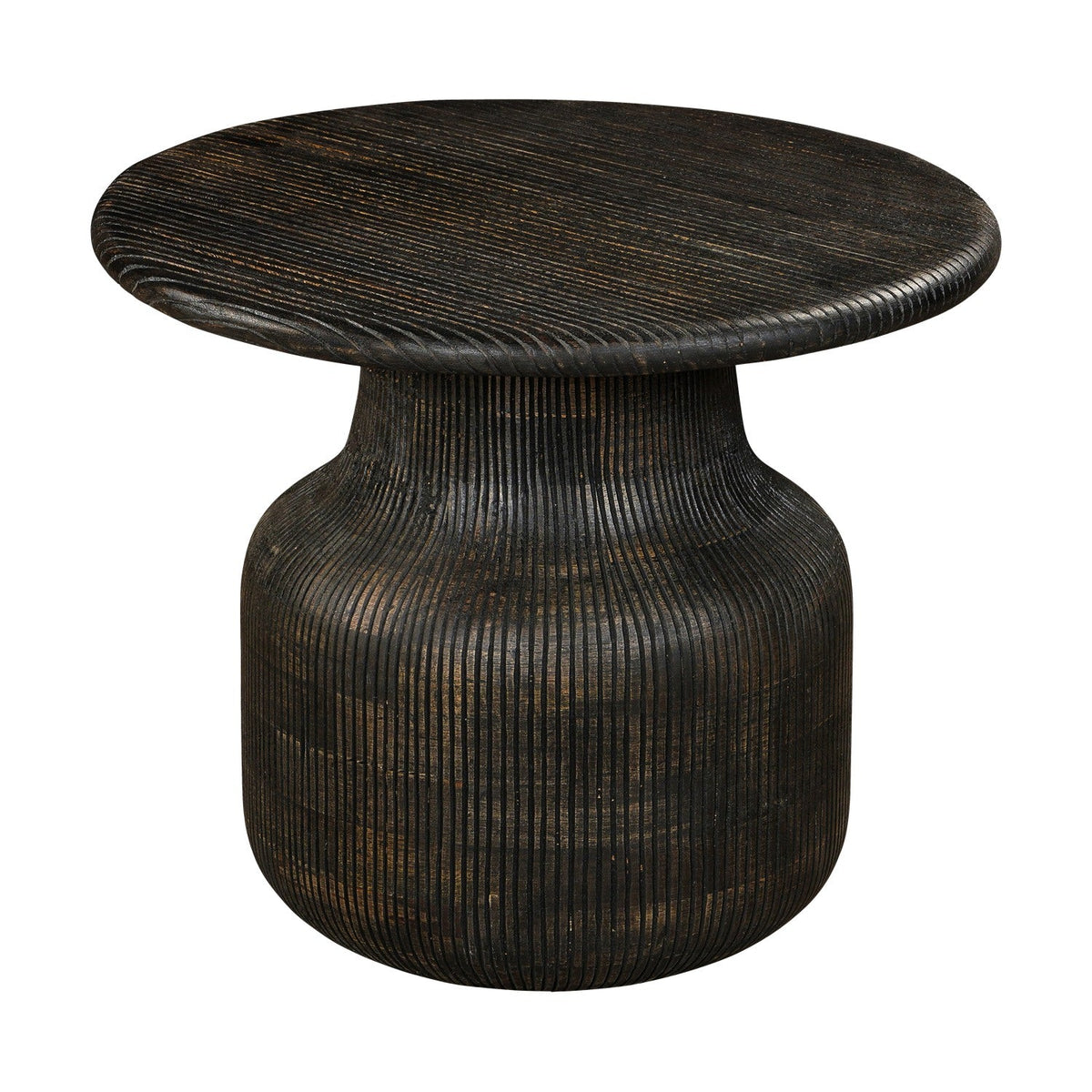 Vivan Grooved Mango Wood Side Table - Charcoal