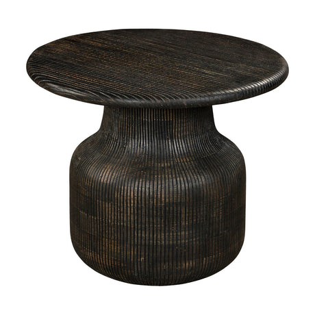 Vivan Grooved Mango Wood Side Table - Charcoal
