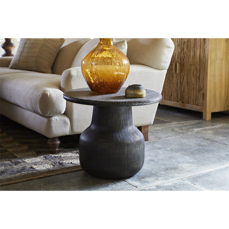 Vivan Grooved Mango Wood Side Table - Charcoal
