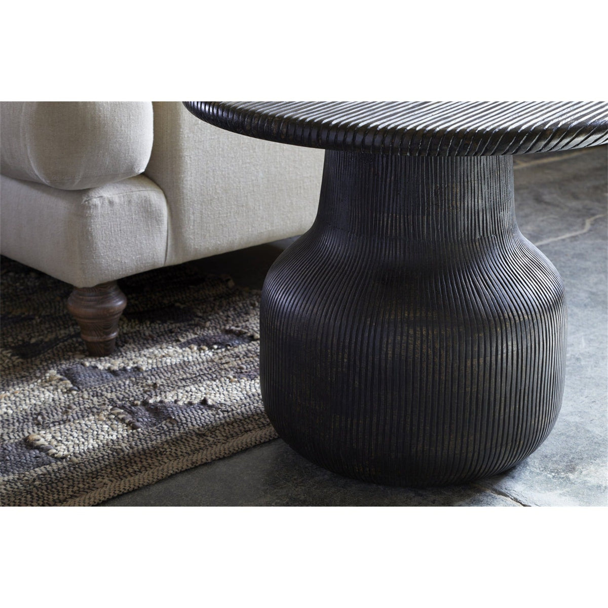 Vivan Grooved Mango Wood Side Table - Charcoal